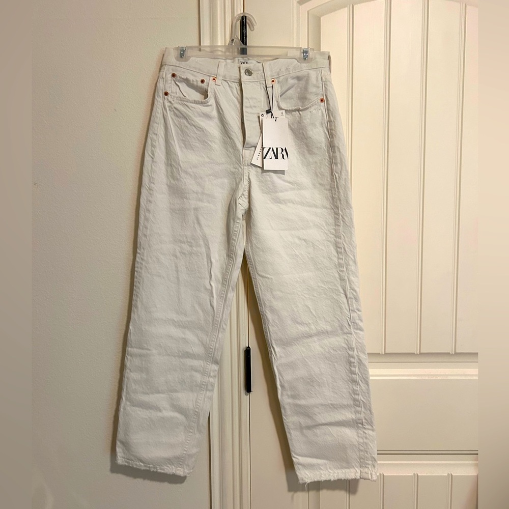 Zara straight leg high rise jeans, size 38 (size 6), new with tags